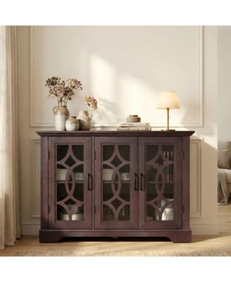 3-Tempered Glass Door Sideboard, 48.66" Spacious Buffet with Adjustable Shelf