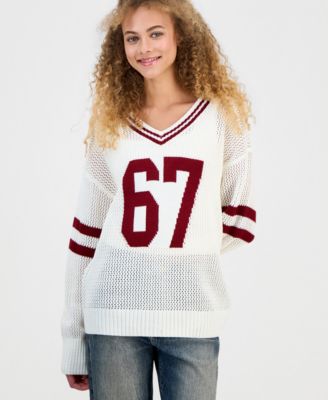 Juniors' Open-Knit Varsity Sweater