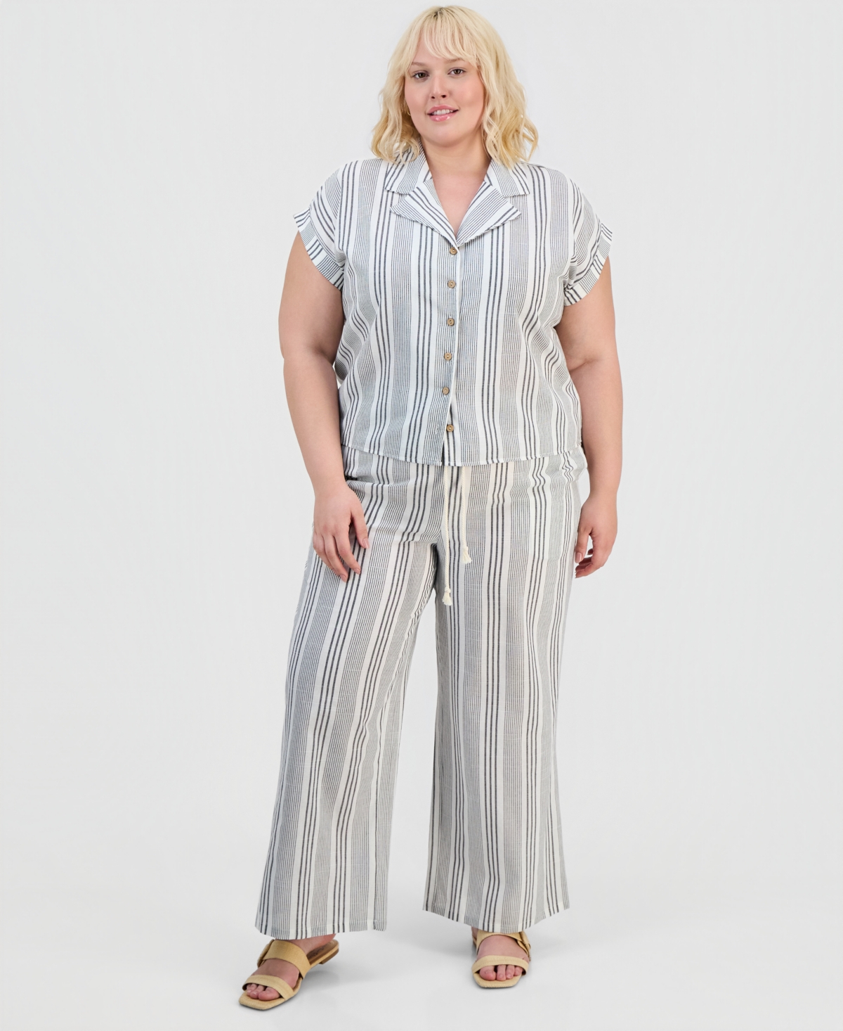 Full Circle Trends Trendy Plus Size Cap-sleeve Shirt & Drawstring Pants Set