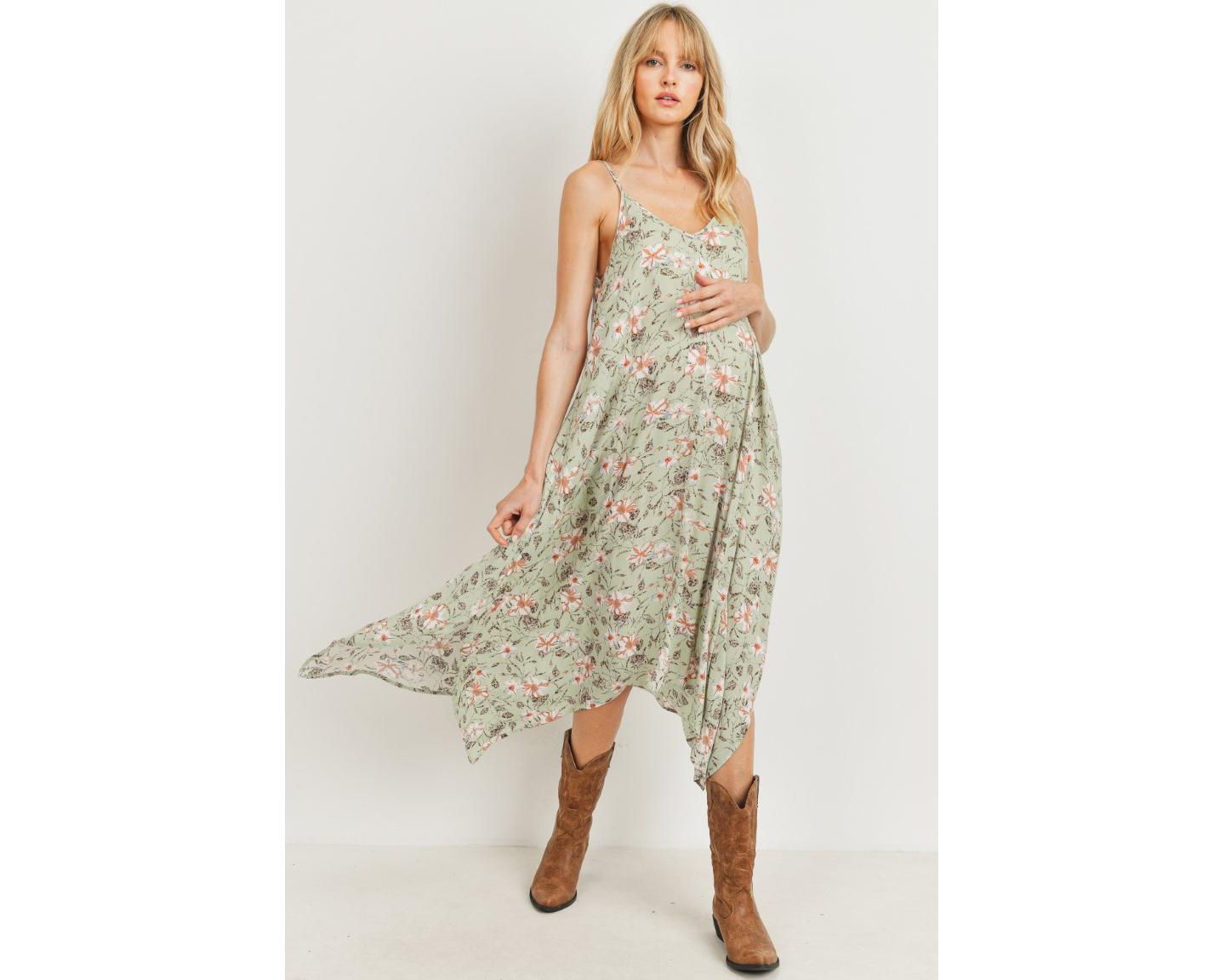 Женское платье Hello Miz Floral V-Neck Spaghetti Strap Midi with Pockets, цвет: Шалфейный — фото 4