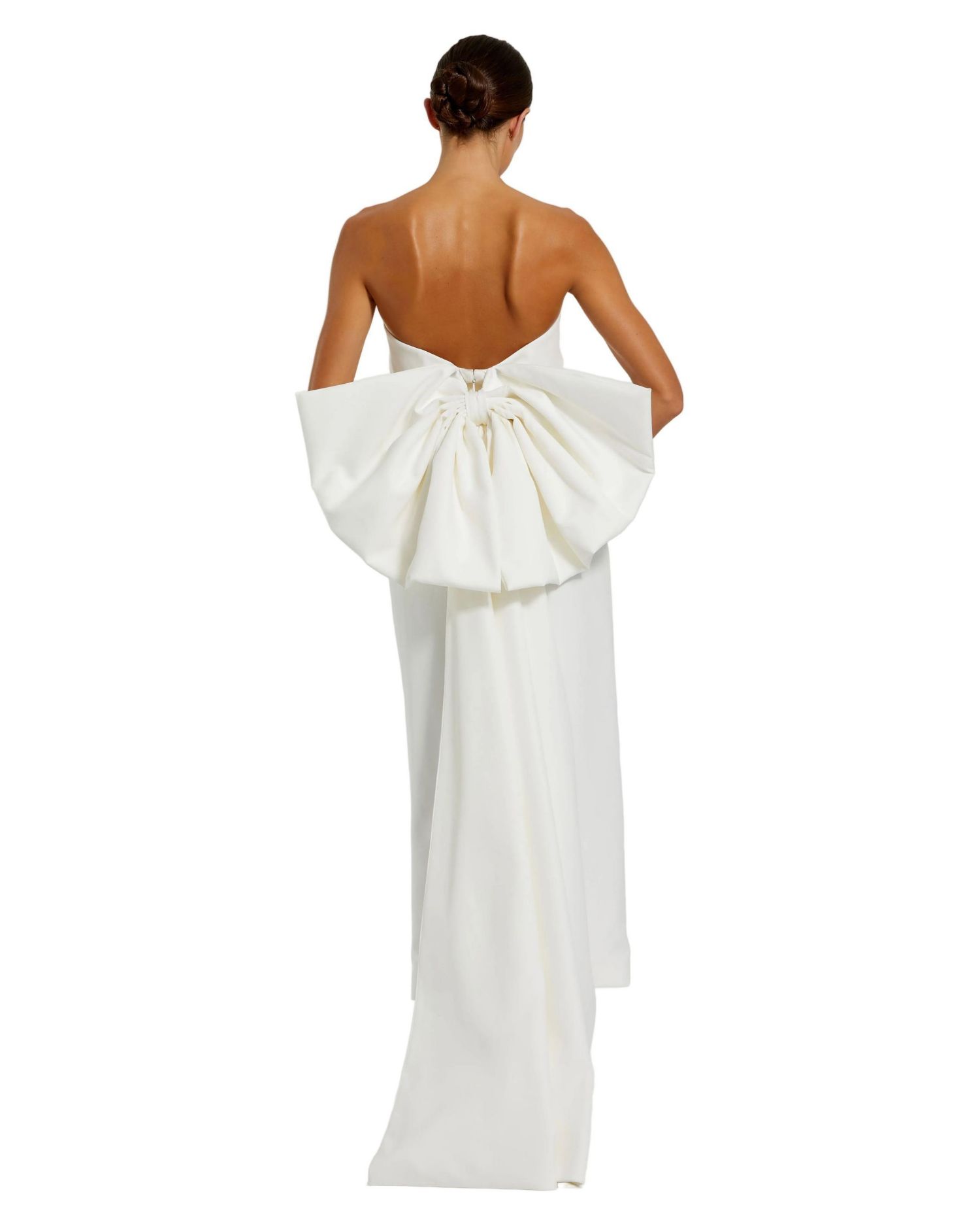 Women's Strapless Satin Column Ankle Dress With Bow Detail