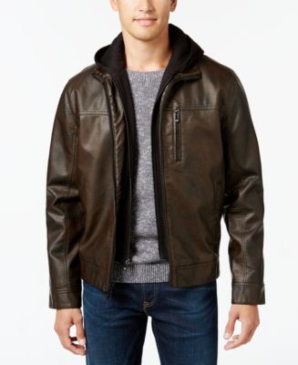 Calvin Klein Men's Faux-Leather Hooded Jacket - Macy's