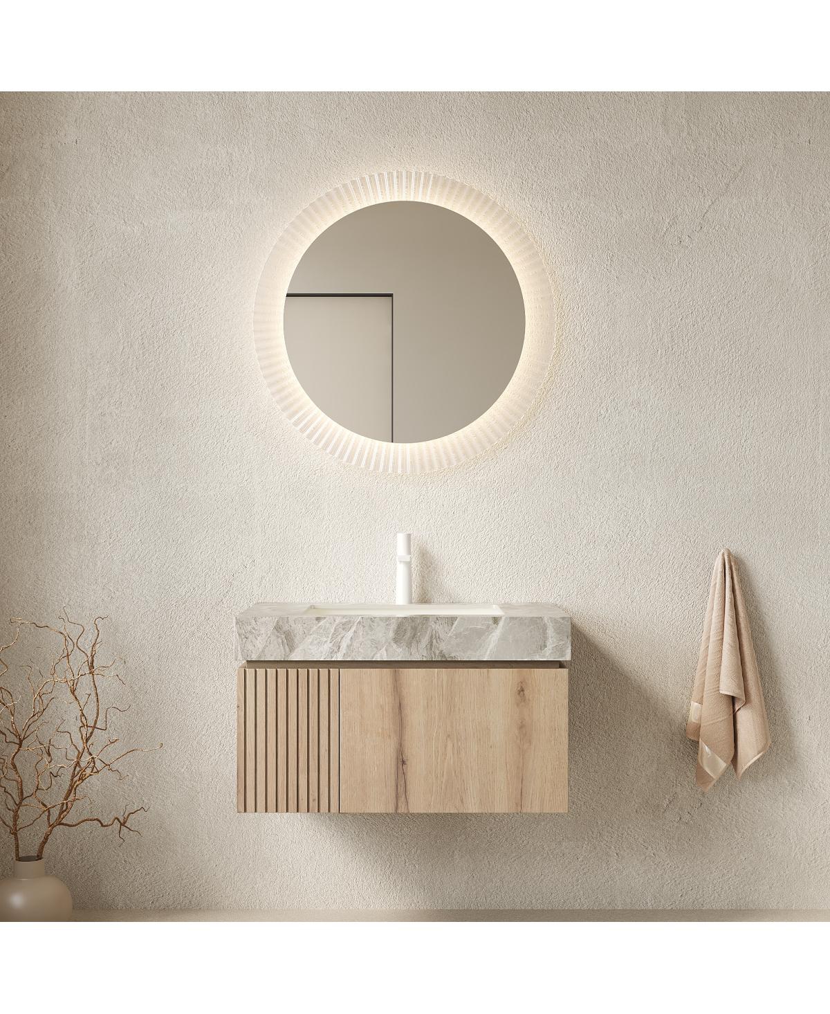 Sillysis 30 Inch Wall Mounted Bathroom Vanity with Italian Sintered Stone Top, Ceramic Sink, Soft Close Storage