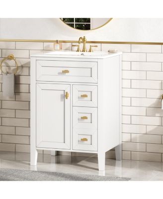 24 Inch Modern Black Bathroom Vanity with Ceramic Sink, Ample Drawer Storage, Solid Wood Frame for Small Spaces