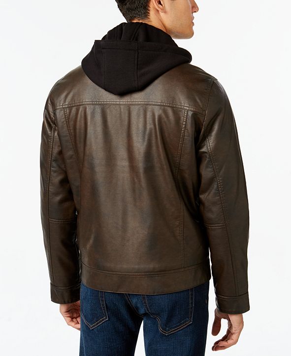 Calvin Klein Men's Faux-Leather Hooded Jacket & Reviews - Coats ...