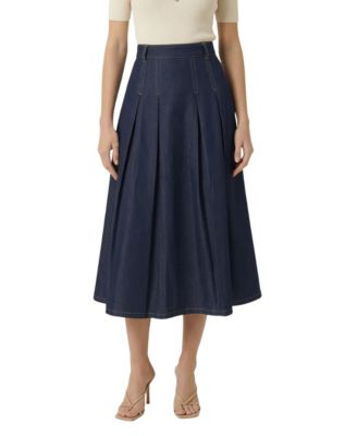 Women's High-Waist Pleated A-Line Midi Skirt