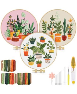 3 Pack Embroidery Kit Adult DIY Stamped Patterns Plants