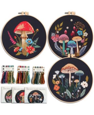 Embroidery Kit Mushroom Patterns Hoops Fabric Threads