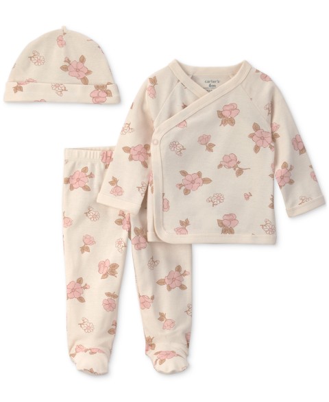 Carter's Baby Girls' Floral-Print Top, Pants and Hat, 3-Piece Set