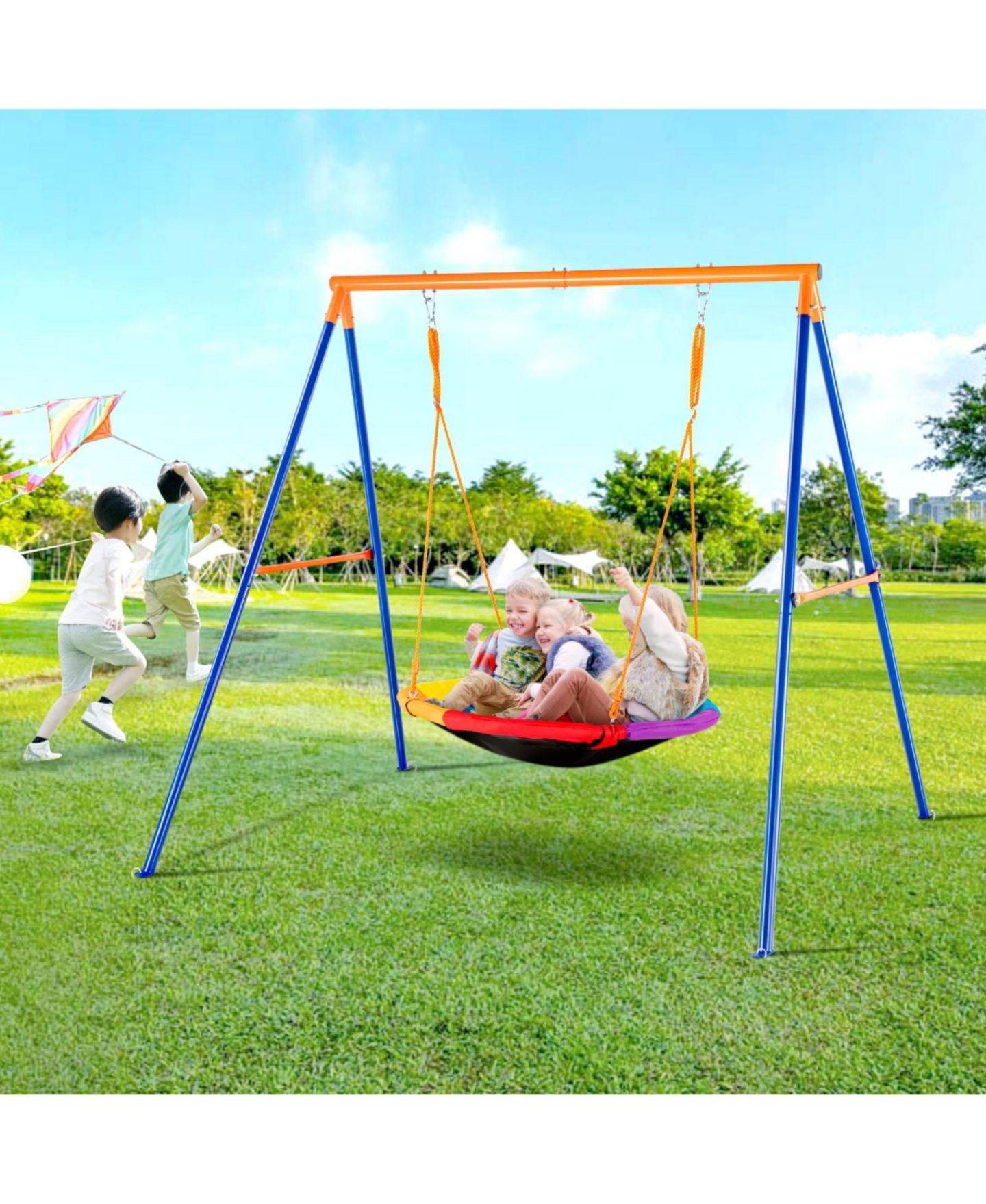 Детские игрушки SUGIFT Backyard Swing Set 440lbs Capacity 40 inch Saucer Swing with Metal Stand, цвет: Синий — фото 2