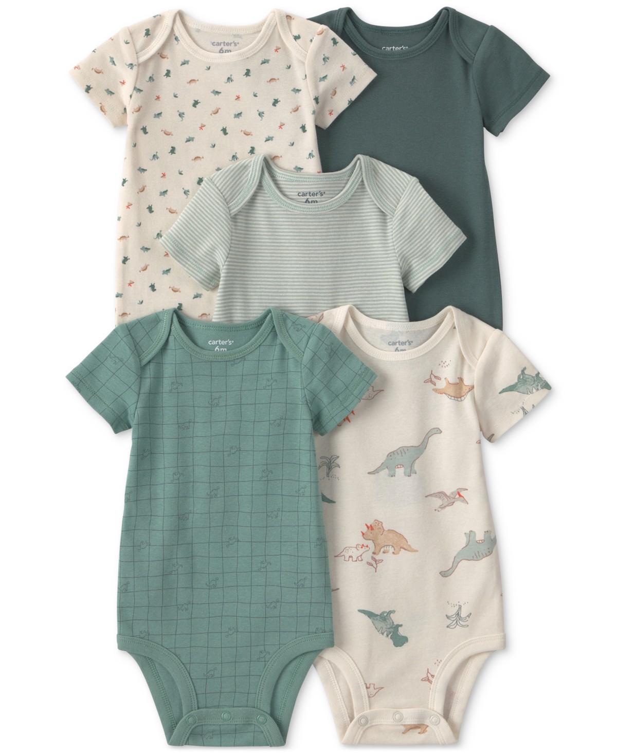 Carter's Baby Boys' Dinosaur Print Short-Sleeve Bodysuits, 5-Pack — фото 1