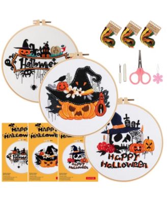 3 Sets Embroidery Kit Gothic Cross Pumpkin Pattern DIY Gift