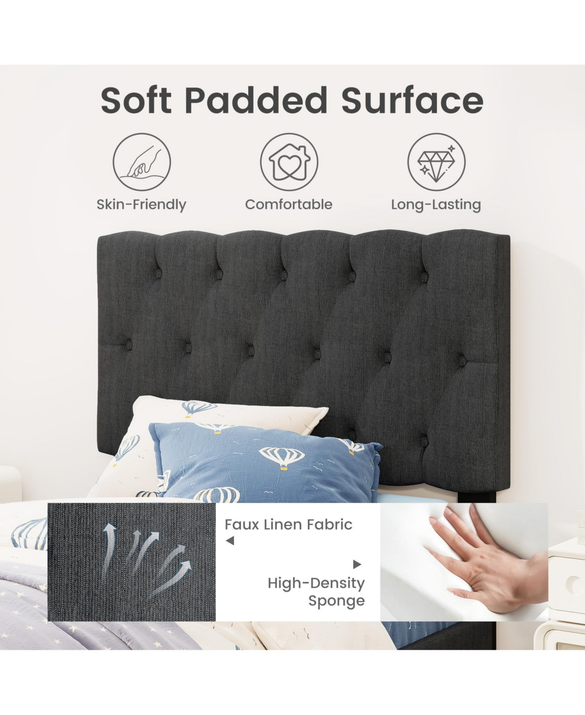 Slickblue Platform Bed Frame with Upholstered Tufted Headboard and Slats