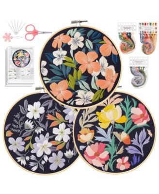 3 Pack Embroidery Kit Beginners Needlepoint Cross Stamped Petal Pattern Video Tutorial