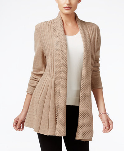 NY Collection Ribbed Open-Front Cardigan