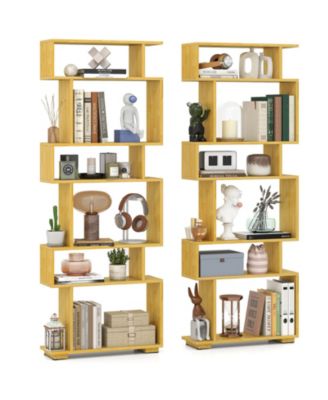 2- Piece 6-Tier Bookshelf with 2 Anti-Tipping Kits Wooden Display Shelf for Home Office