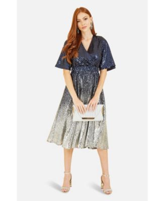 Women's Ombre Sequin V-Neck Midi Dress