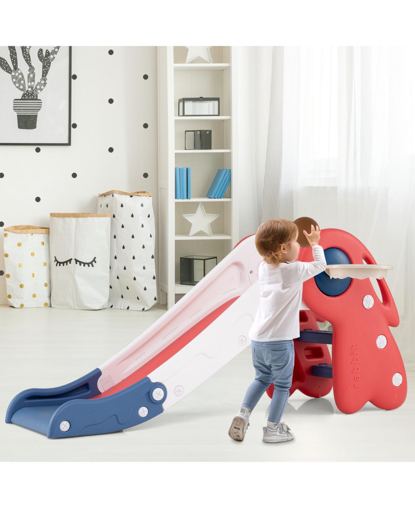 Детские игрушки Mecale 3-in-1 Toddler Slide and Climber Set with Basketball Hoop and Ball, цвет: Красный — фото 2
