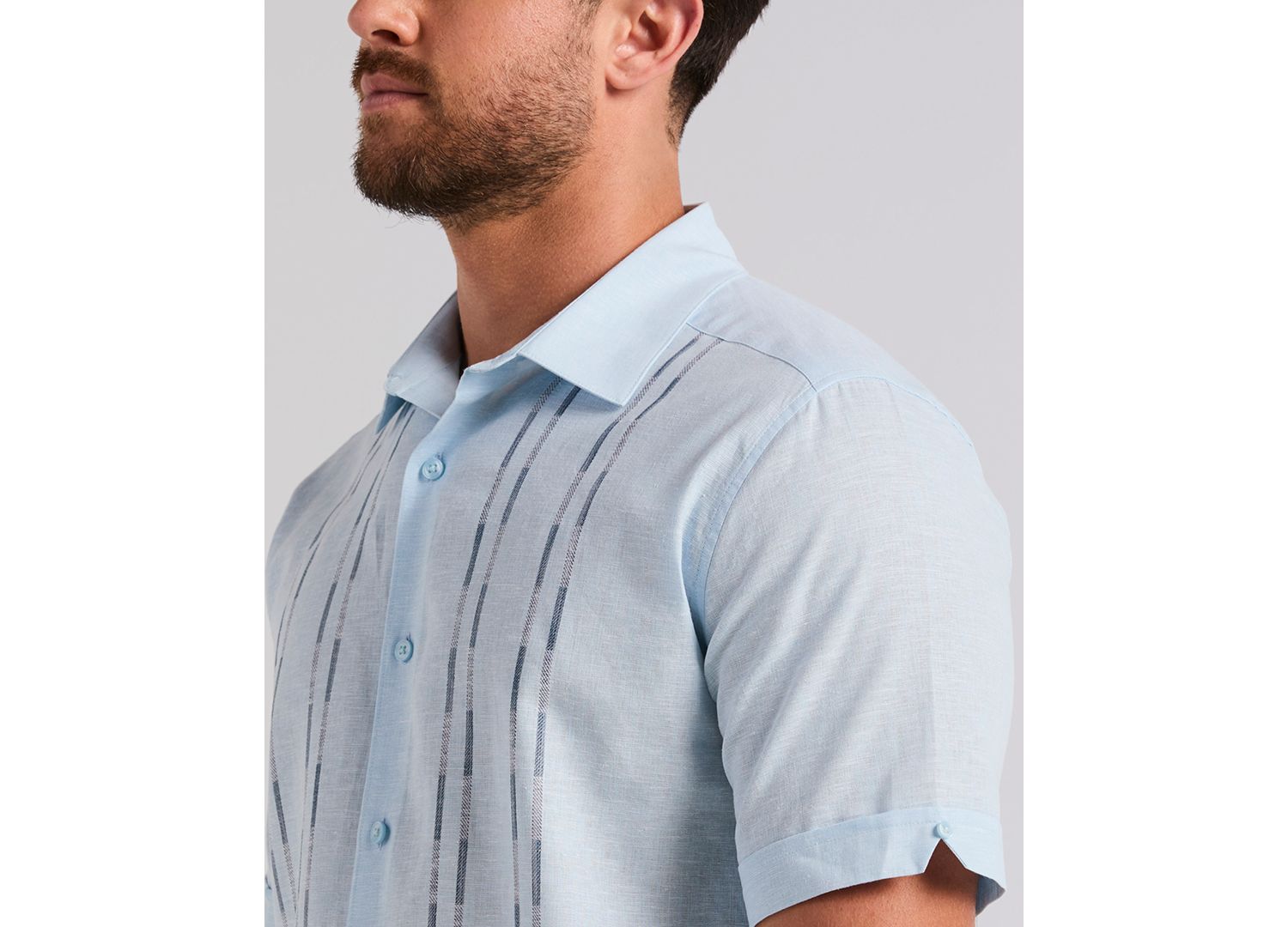 Men's Dobby Panels Linen-Blend Shirt