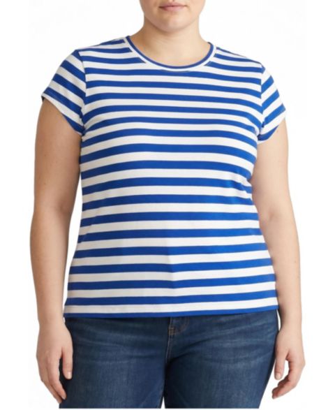 Женская футболка Universal Standard Plus Size Ashley Cap Sleeve, цвет: Синий полосатый