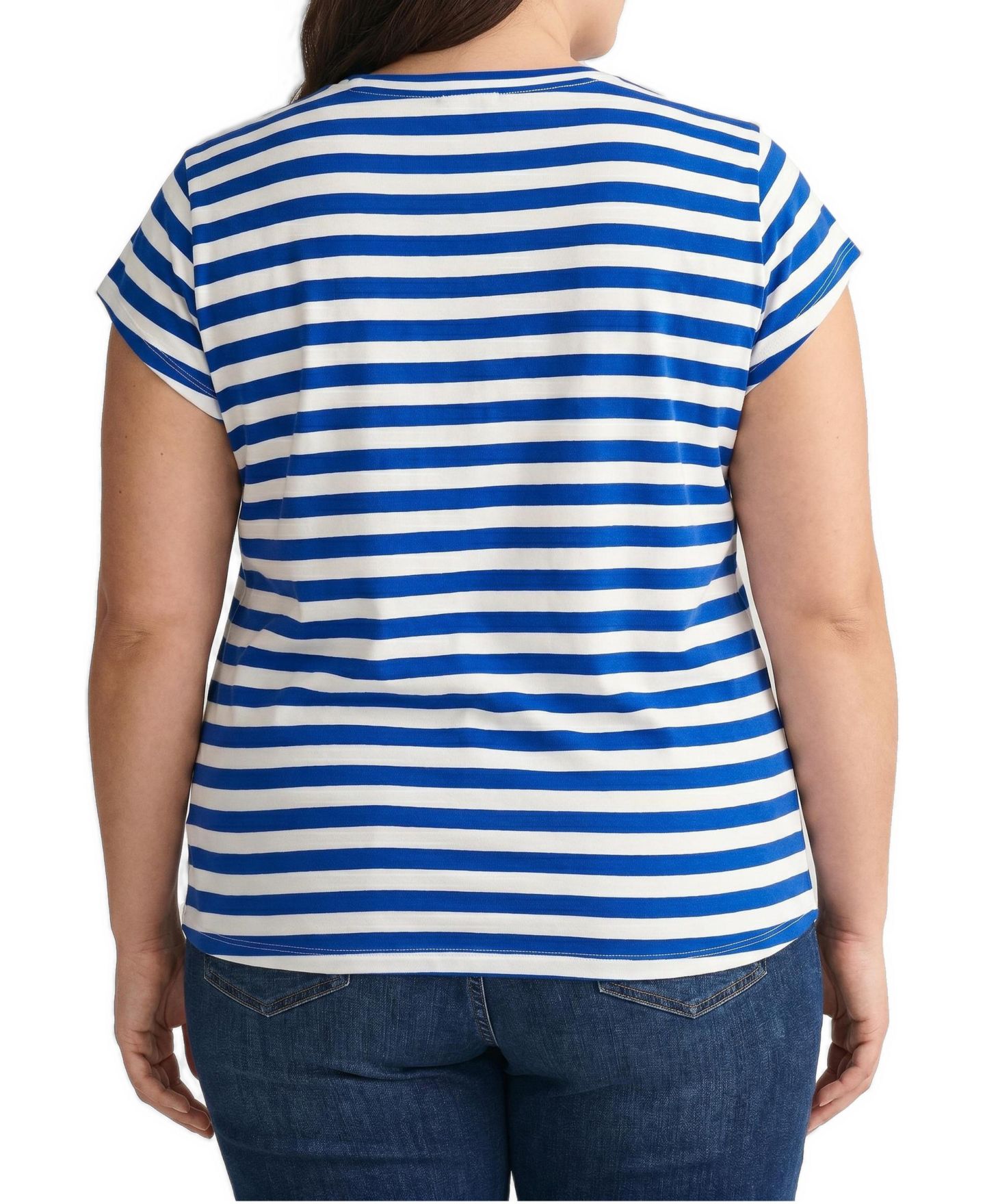Женская футболка Universal Standard Plus Size Ashley Cap Sleeve, цвет: Синий полосатый — фото 2