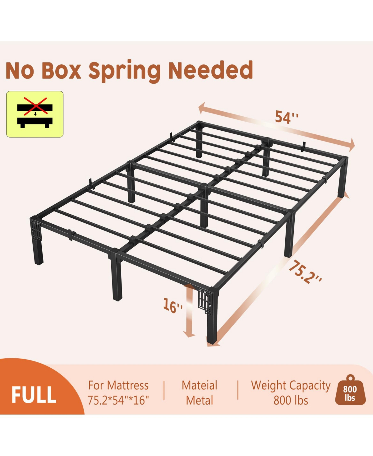 homfan 16 Inch Heavy Duty Metal Platform Bed Frame
