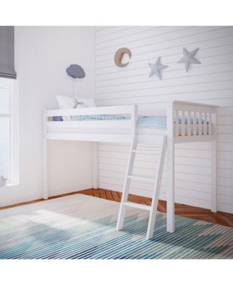 Twin Loft Bed, Solid Wood Loft Beds with Ladder for Kids, Pecan