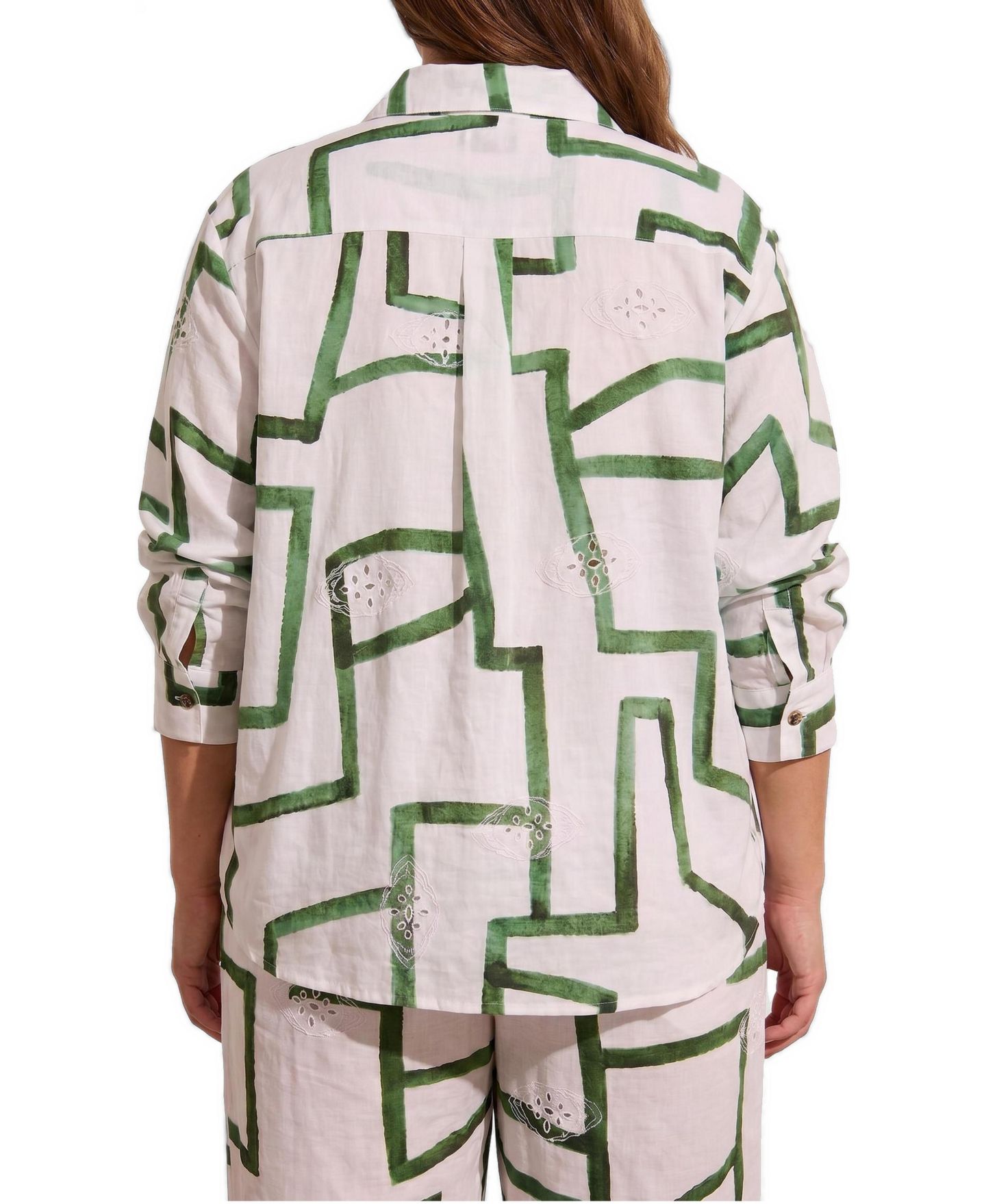 Женский топ Universal Standard Plus Size Dawn Linen Hi Low Tunic, цвет: Зелёный с принтом — фото 2