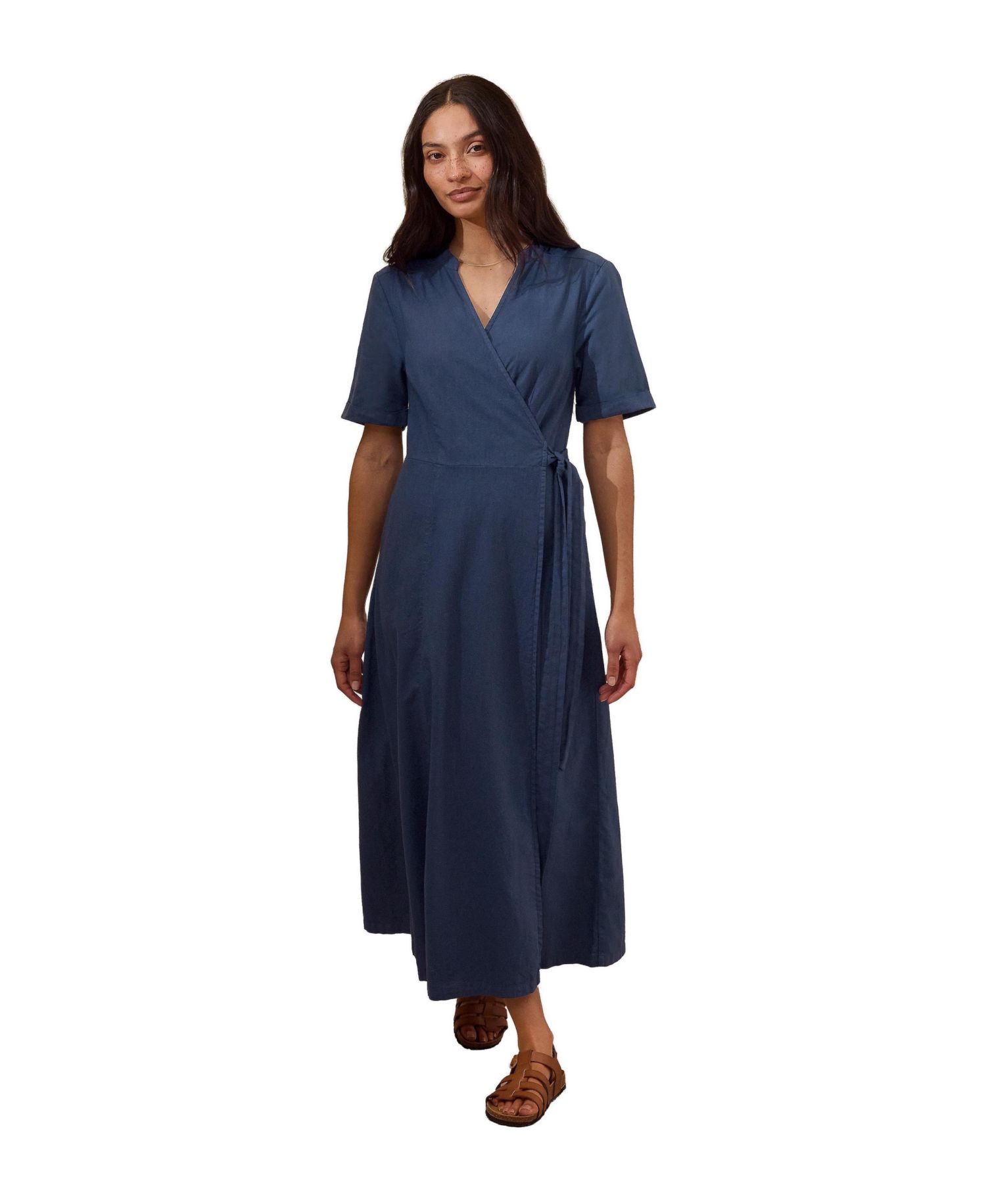 Women's Luxurious Linen Wrap Midi Dress