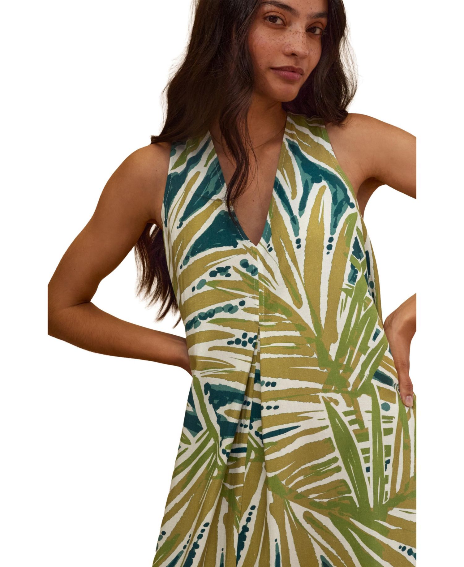 Women's Sleeveless V-Neck Linen Maxi Dress
