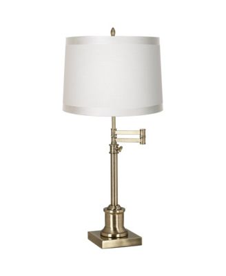 Traditional Swing Arm Desk Table Lamp Adjustable Height 36" Tall Antique Brass Fabric Drum Shade Living Room Bedroom