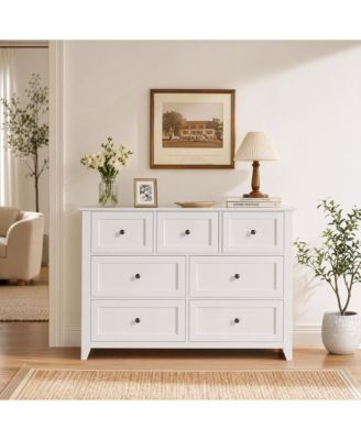 Dresser with 7 Deep Drawers for Bedroom, Modern Simplist Wood Storage Chest, Tall Organizer for Closet Hallway Living Room