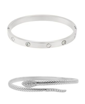 Silver 2-Pc. Snake and Clover Cuff Bracelet Set
