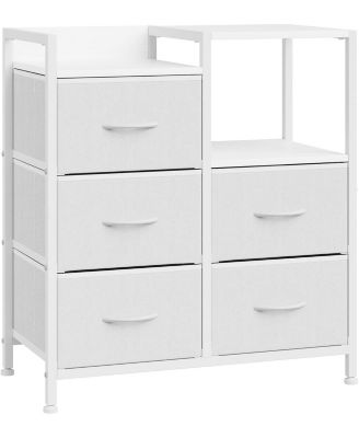 5-Drawer Filing Cabinet with Open Storage Shelves and Rolling Printer Rack, Fabric Horizontal File Cabinet