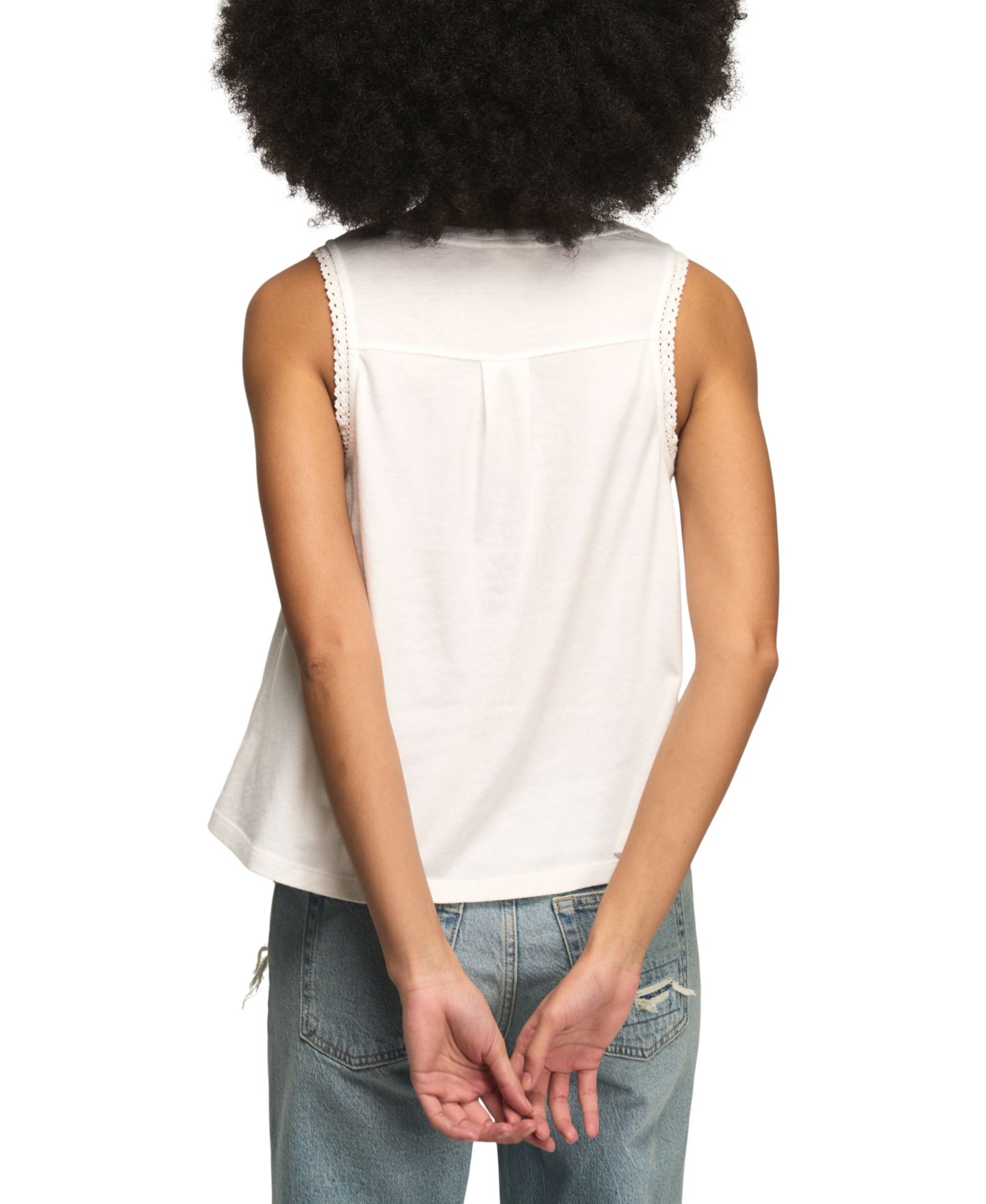 Женский топ Lucky Brand Sleeveless Crochet Trim Henley, цвет: Яркий белый — фото 4