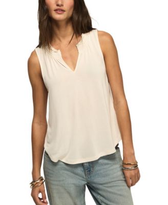 Women's Sandwash Smocked Trim V-Neck Tank Top