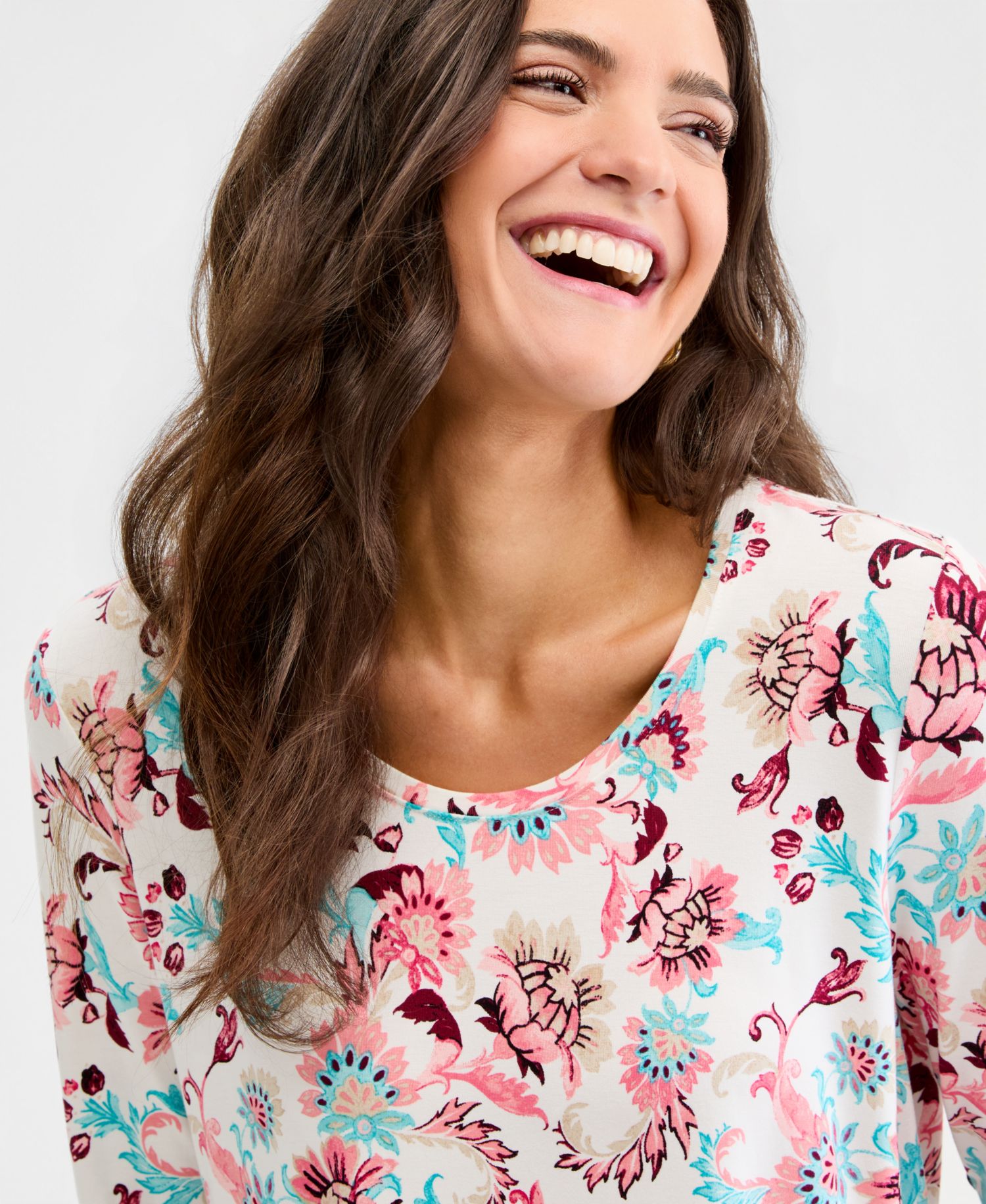 Petite Printed Scoop-Neck 3/4-Sleeve Top