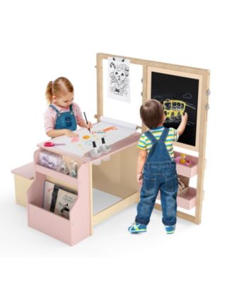Kids Art Center Wooden Table and Bench Set with Paper Roll