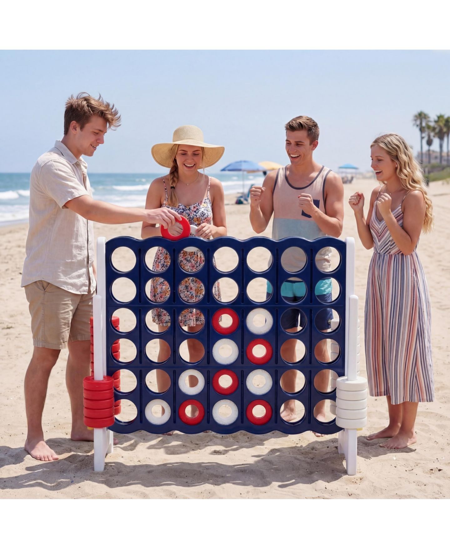 Детские настольные игры Costway Jumbo 4-to-Score 4 in A Row Board Game Set Outdoor Indoor Kids Adults Family Fun, цвет: Тёмно-синий — фото 4