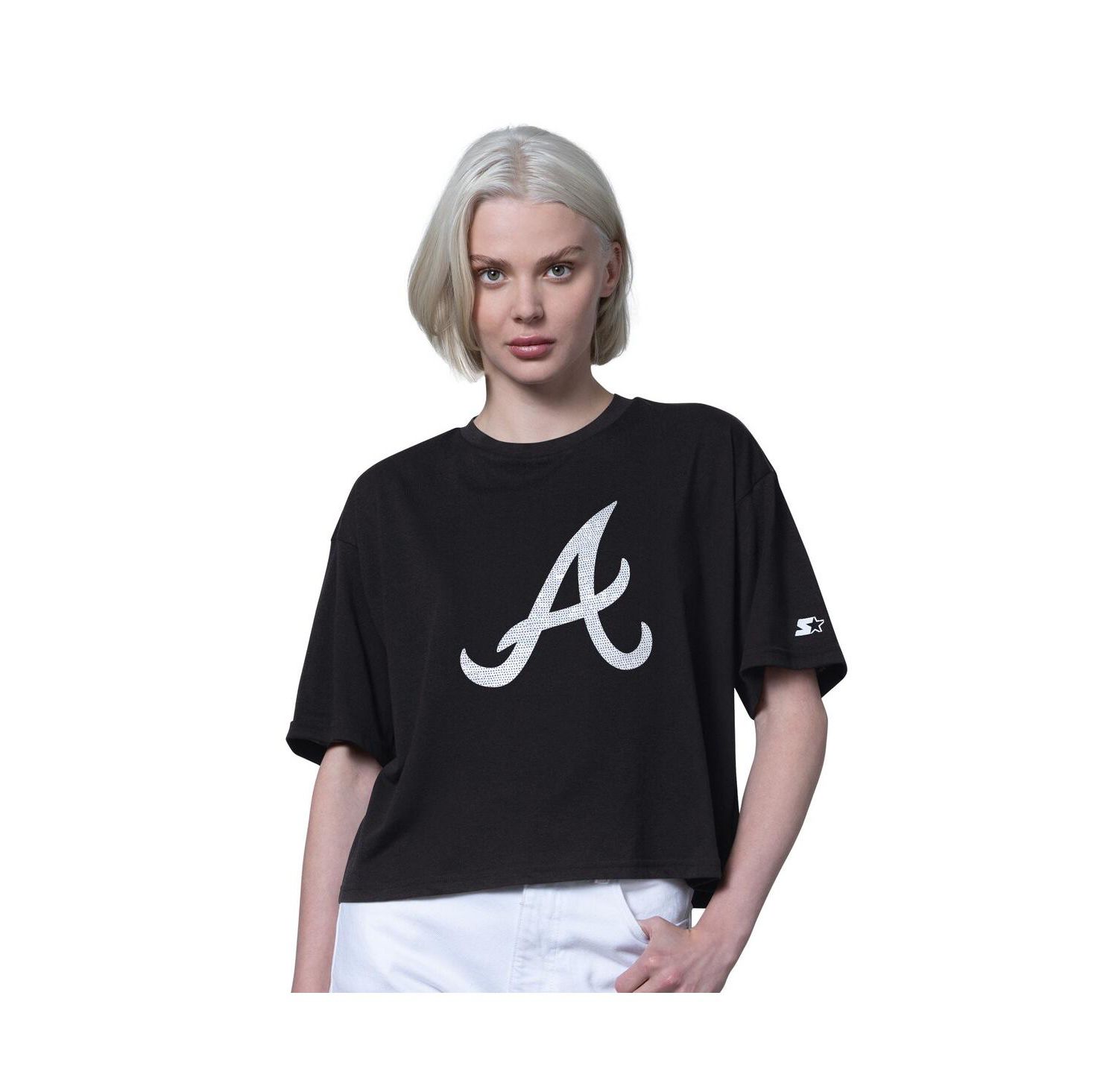 Women's Black Atlanta Braves Holy Grail Boxy Cropped T-Shirt