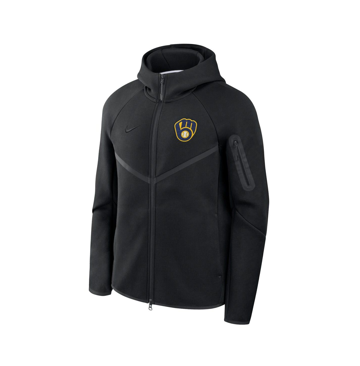 Мужское худи Nike Black Milwaukee Brewers Tech Fleece Raglan Full-Zip Windrunner — фото 2