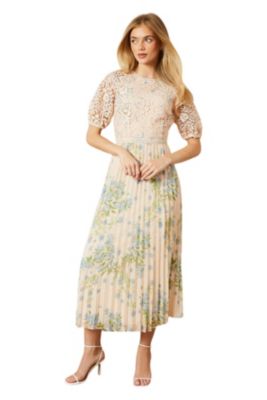 lace pleated maxi dress Davina Green Lace Detail Maxi Dress with Pleated Skirt – Frock and Frill main image 1