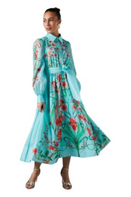 Women's Border Print Organza Shirt Dress