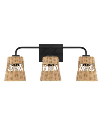 3 Light Wall Sconce with Rattan Shade Bathroom Vanity Light Over Mirror Woven Wall Fixture for Bathroom Bedroom Living Room
