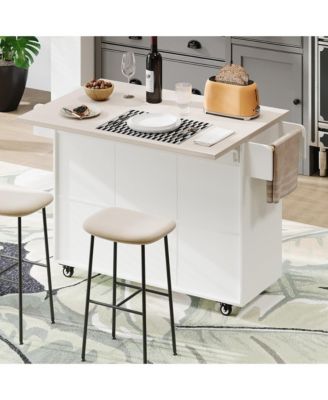 Mobile Kitchen Island Cart Foldable Top, Convertible to Fixed Cabinet with Trash & Storage