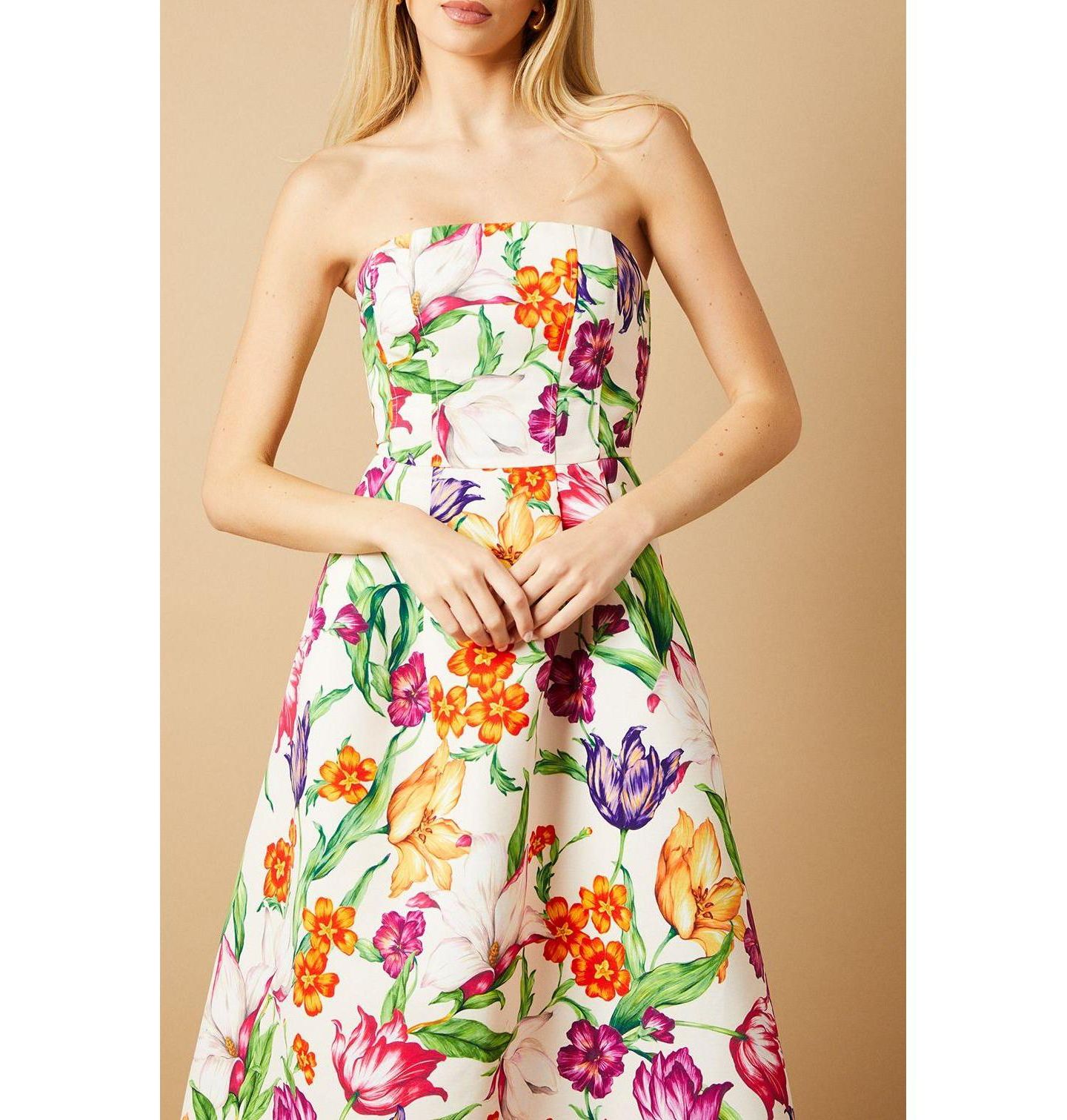 Женское платье Oasis Floral Twill Strapless Midi, цвет: Разноцветный — фото 7