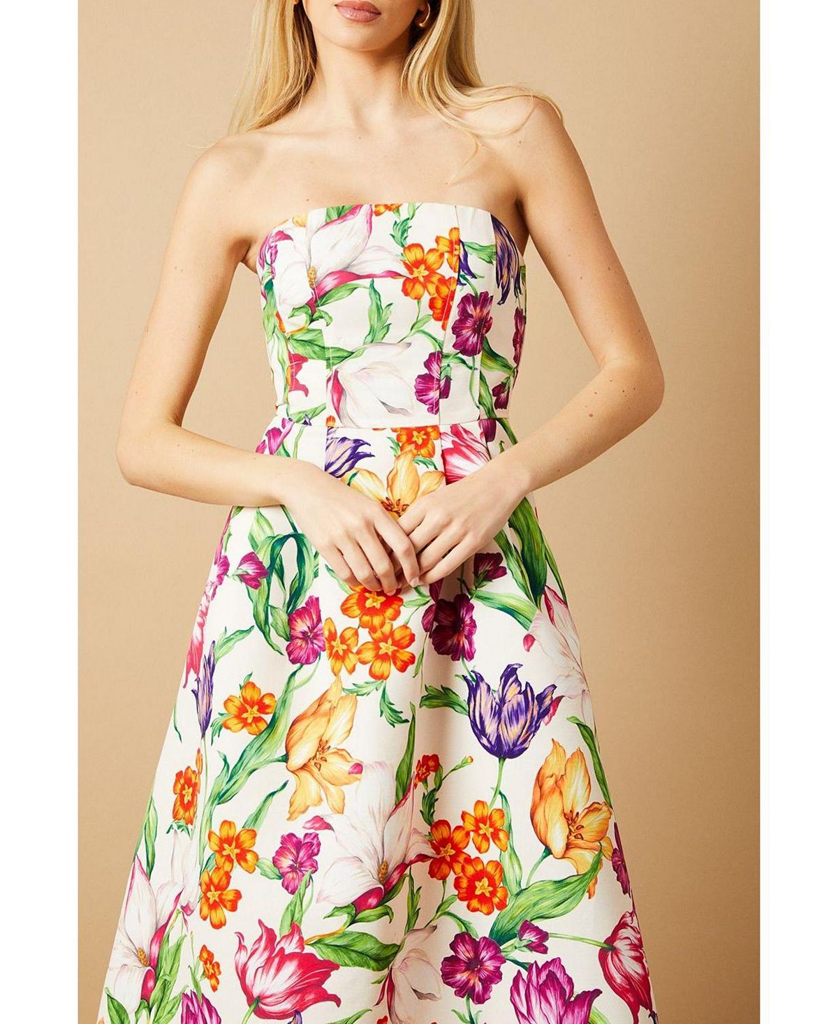 Oasis Women's Floral Twill Strapless Midi Dress view 7 — MAYCSS fashion products