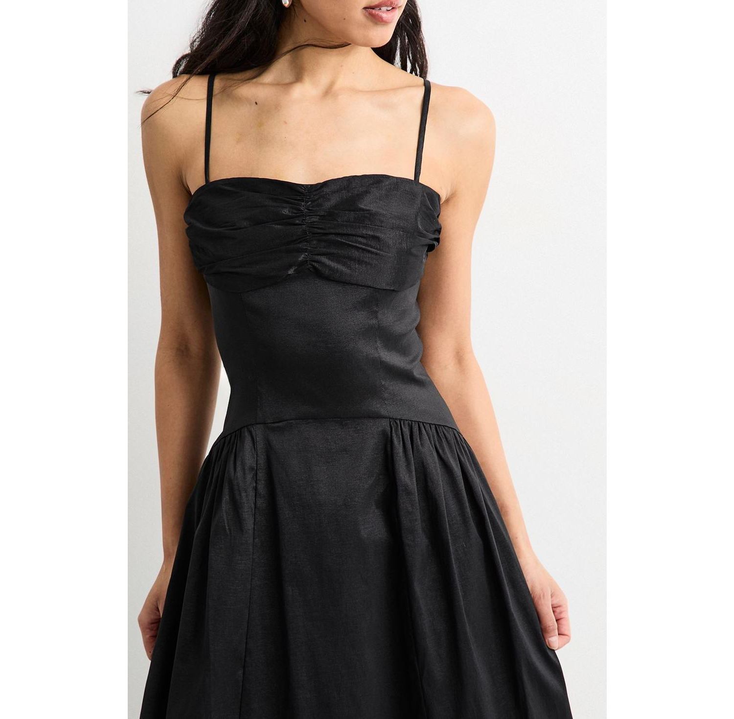 Women's Dropped Waist Ruched Bust Midi Dress