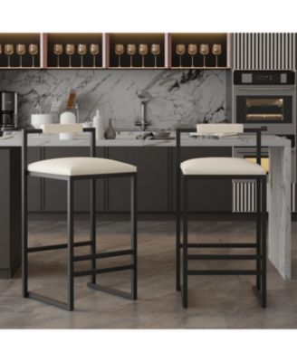 Faux Leather Bar Stools Set of 2 with Modern Metal Frame