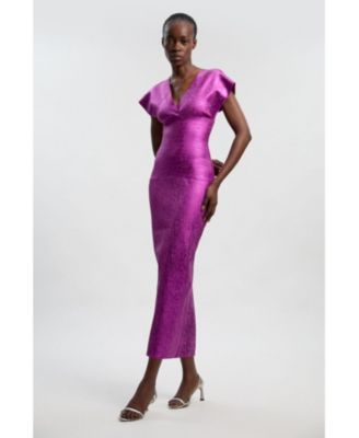 Women's Metallic Angel Sleeve Knit Midi Dress